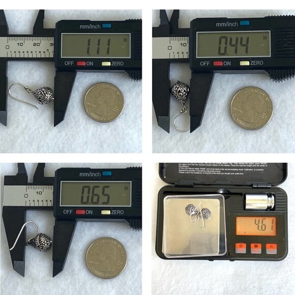 Sterling Silver ATI 925 Bali Style Scrollwork Hollow Teardrop Dangle Earrings - Picture 11 of 16